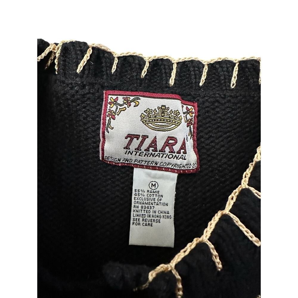 Vintage Christmas Embroidered Medium Cardigan Sweater Tiara International VTG - Picture 6 of 6